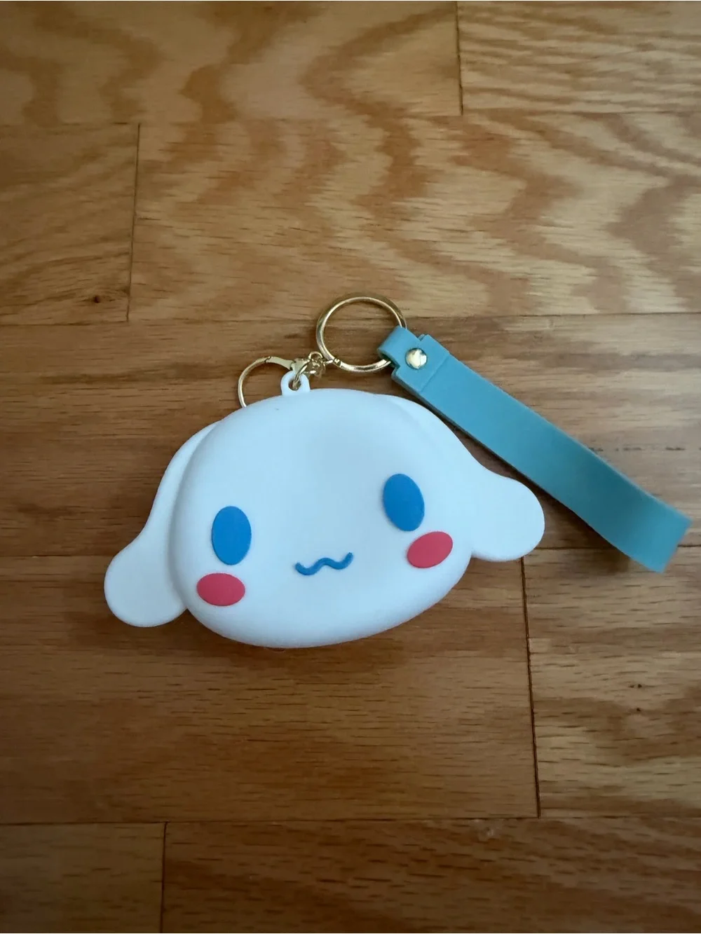 Cinnamon Roll  Silicone Keychain Wristlet - Blue Strap Coin Purse Bag Charm